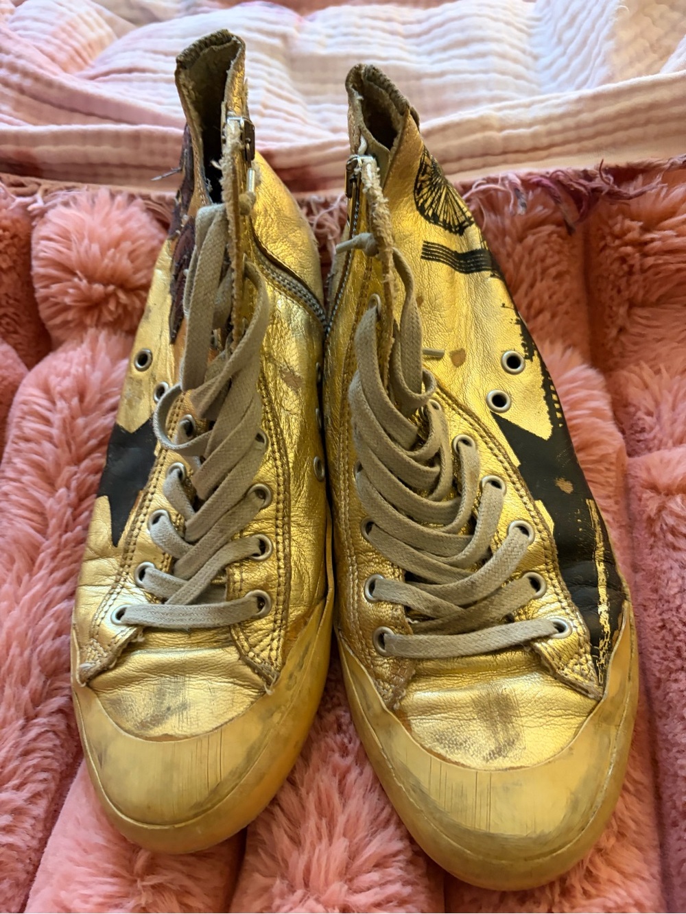Golden Goose Metallic Gold High-Top Sneakers with Black Star